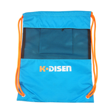 Wholesale Waterproof Sports Backpack Polyester Drawstring Bag With Zipper Mesh Pockets